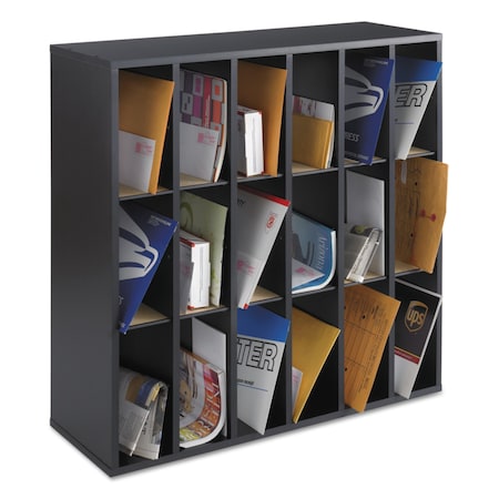 Safco Wood Mail Sorter with Adjustable Dividers, Stackable, 18 Compartments, Black 7765BL